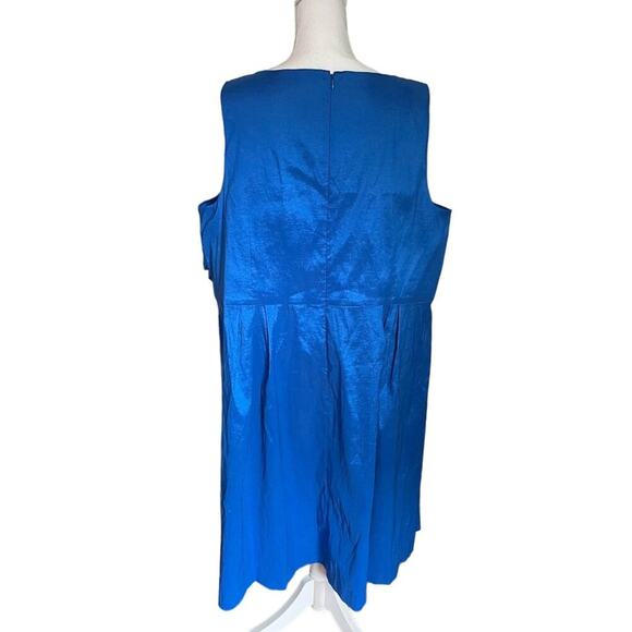 Calvin Klein 22W Blue Shiny Sleeveless Dress Ruched Chest Cocktail Party - Picture 4 of 6